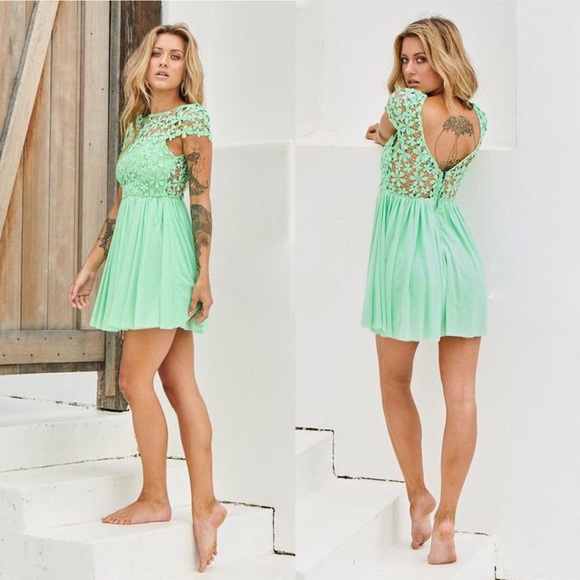 🆕 MINT GREEN PERFORATED FLIRTY MINI DRESS! - Picture 8 of 9